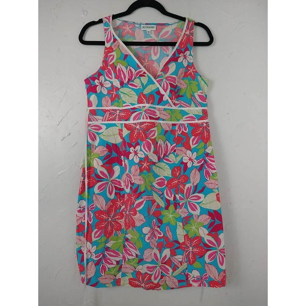 Motherhood Maternity Dress S Floral Sleeveless Waist Tie Stretch Knee Length